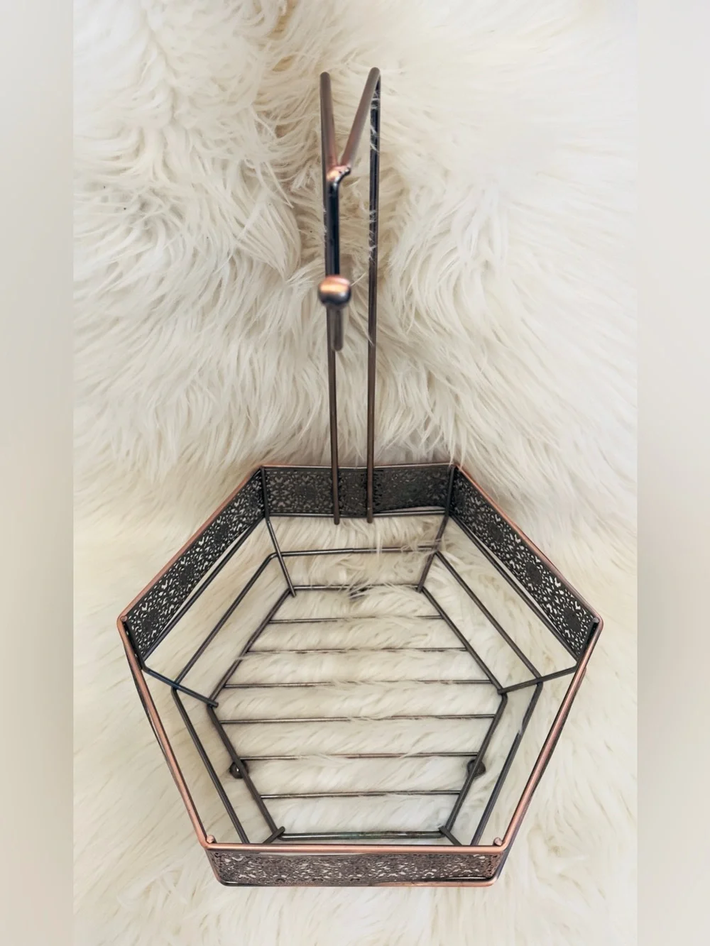 Metal Etched Fruit Basket With Banana Hanger Rose Gold & Brushed Metal